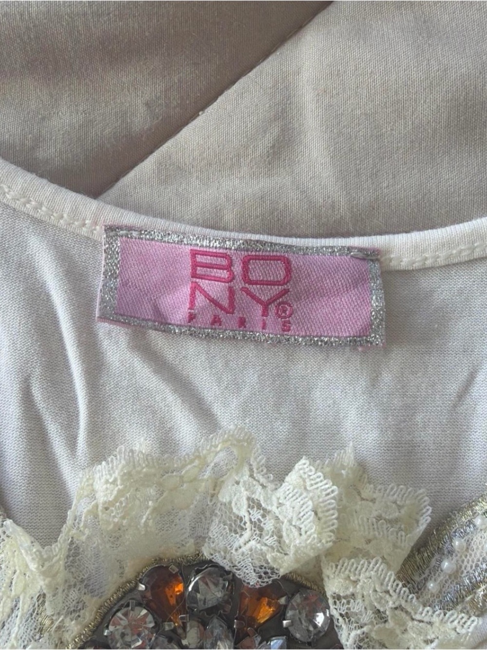 Embellished Cream Lace Ruffled Blouse - Picture 2 of 2